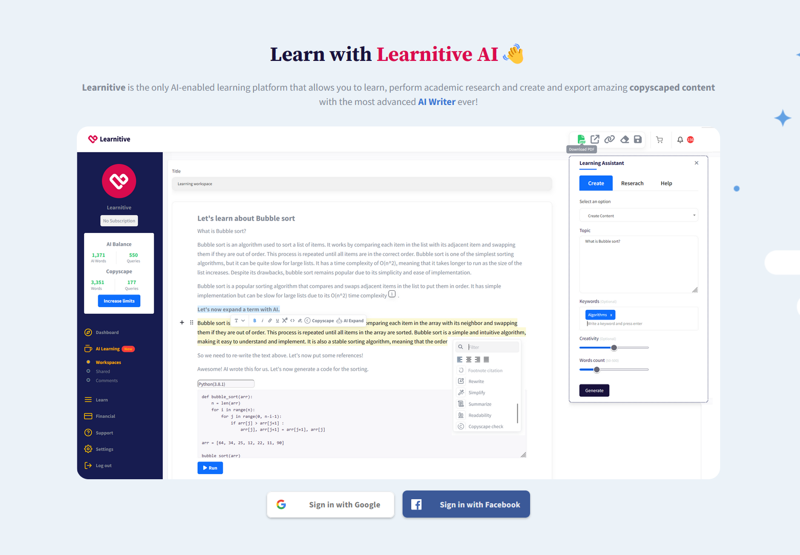 Create and Learn with Learnitive AI